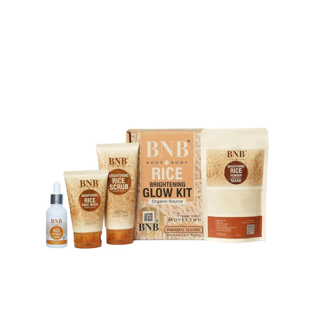 BNB Brightening Rice Extract 4-in-1 Glow Kit – Facewash, Scrub, Mask & Serum