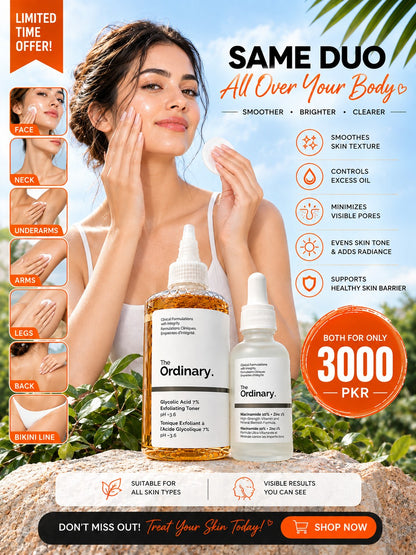 The Ordinary Glow & Smooth Skin Duo | Glycolic Acid 7% Toner + Niacinamide 10% + Zinc 1% Serum