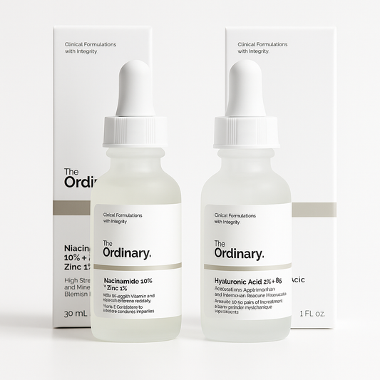 The Ordinary Niacinamide and Hyaluronic Acid serum combo for acne and hydration