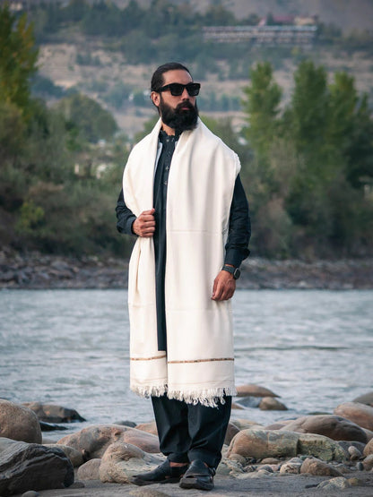 Swat Islampur Special White Shawl - Hand Made Woolen Shawl for Men