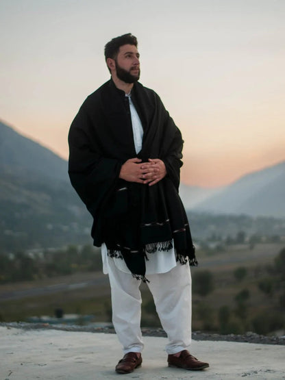 Swat Islampur Special Black Shawl - Hand Made Woolen Shawl for Men