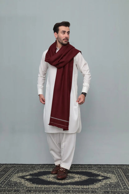 Swat Islampur Special Maroon Shawl - Hand Made Woolen Shawl for Men