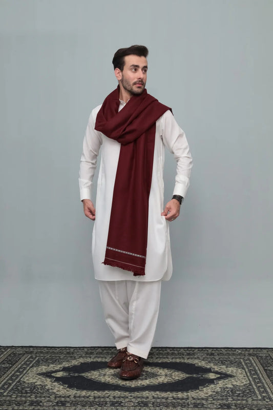 Swat Islampur Special Maroon Shawl - Hand Made Woolen Shawl for Men