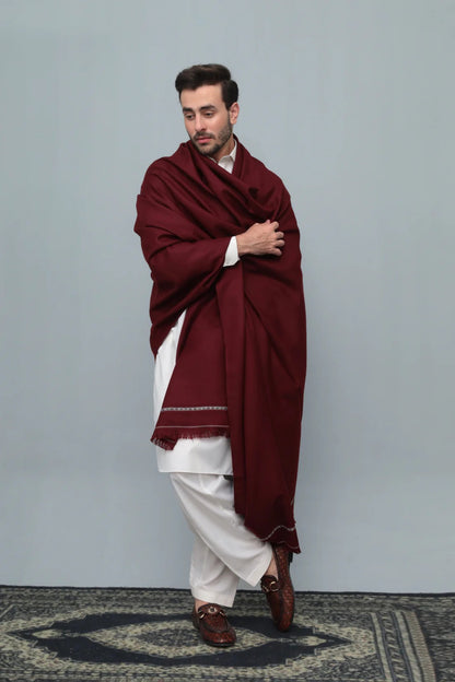 Swat Islampur Special Maroon Shawl - Hand Made Woolen Shawl for Men