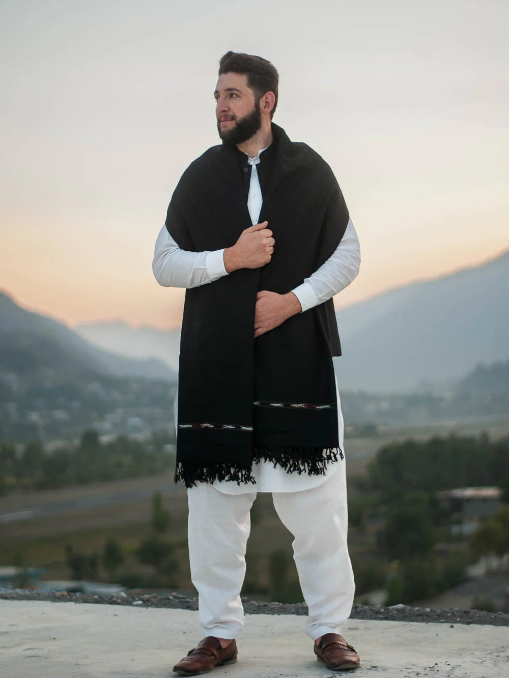 Swat Islampur Special Black Shawl - Hand Made Woolen Shawl for Men