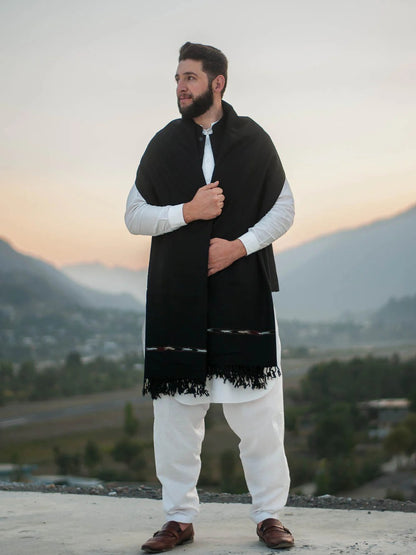 Swat Islampur Special Black Shawl - Hand Made Woolen Shawl for Men